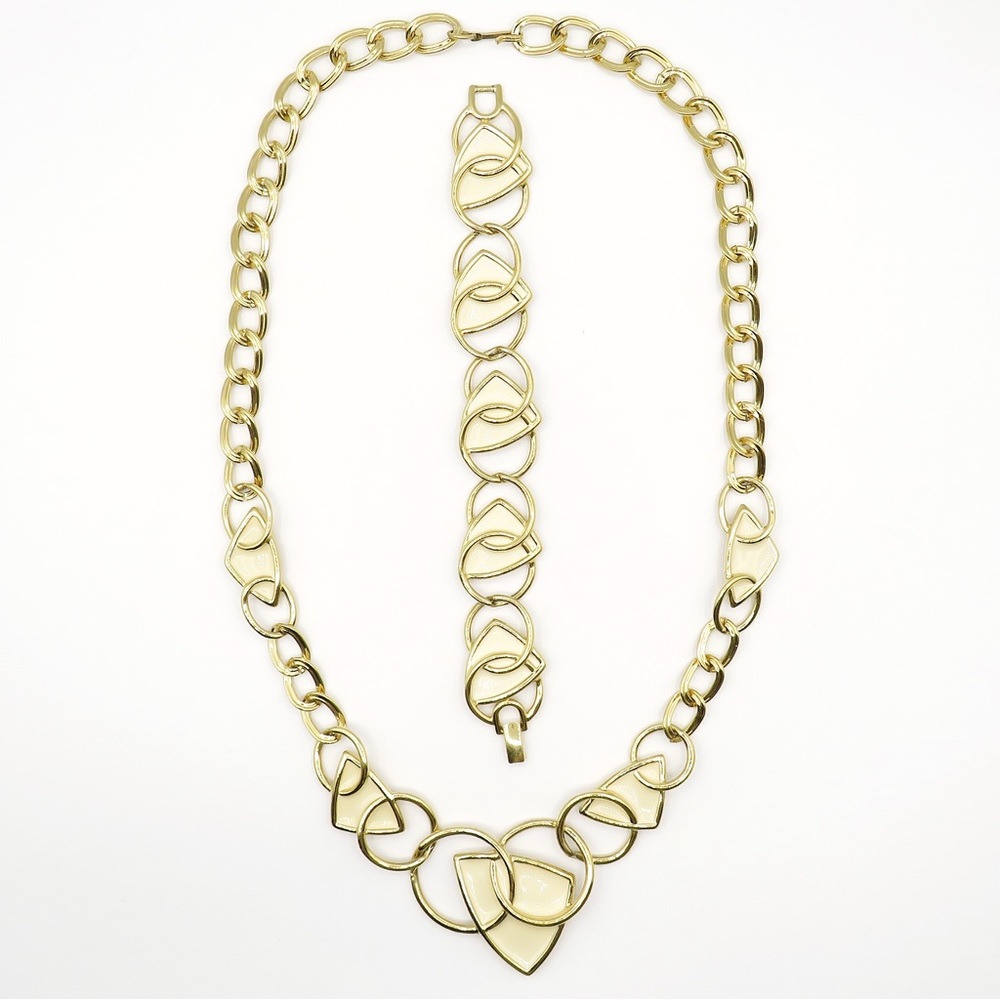 Kunio Matsumoto Trifari TM vintage gold tone enamel chunky necklace & bracelet